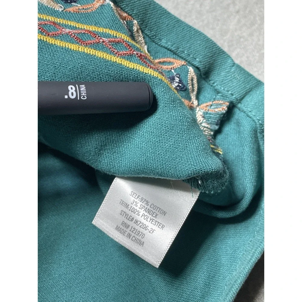 Women's Skirt MED‎ Embroidered Boho Teal Green Stretch Side Zip Colorful Western - Picture 12 of 16